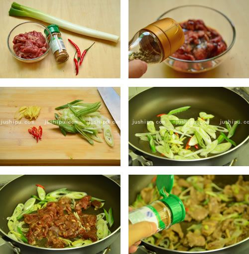 孜然葱爆羊肉的做法 www.meitianmeiwei.com