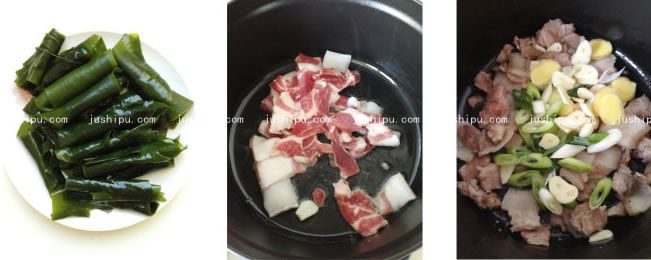 五花肉酥海带的做法 www.meitianmeiwei.com