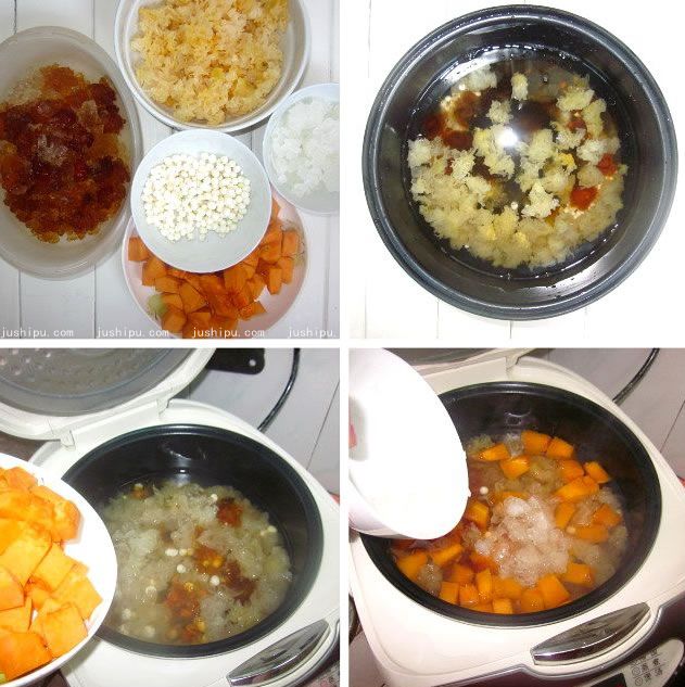 南瓜银耳桃胶羹的做法 www.meitianmeiwei.com
