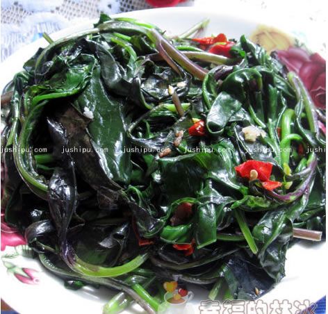 素炒紫背天葵的做法 www.meitianmeiwei.com